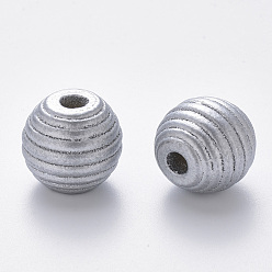 Silver Painted Natural Wood Beehive European Beads, Large Hole Beads, Round, Silver, 18x17mm, Hole: 4.5mm