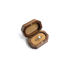 Goldenrod Magnetic Wooden Ring Storage Boxes, with Flip Cover & Velvet Inside, Octagon, Goldenrod, 6x4x3cm