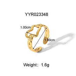 Сердце 304 из нержавеющей стали Манжета кольца для женщин, реальный 18 k позолоченный, сердце, 10 мм, внутренний диаметр: 18 мм