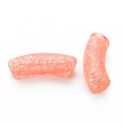 Light Salmon Transparent Crackle Acrylic Beads, Curved Tube, Light Salmon, 35x11.5x13.5mm, Hole: 3.5mm, about 148pcs/500g