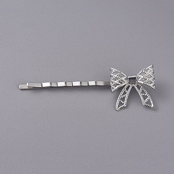 Платина Железа заколки для волос, с латунной фурнитурой , бантом, без никеля , платина, 62x11 мм, бантом: 20x20 мм