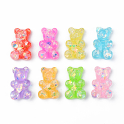 Mixed Color Transparent Resin Cabochons, with Silver Foil, Bear, Mixed Color, 29.5x18.5x10mm