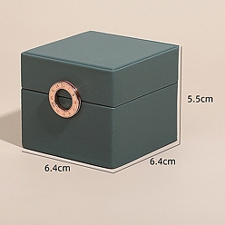 Teal Square PU Leather Ring Jewelry Box, Finger Ring Storage Gift Case, with Velvet Inside, for Wedding, Engagement, Teal, 6.4x6.4x5.5cm