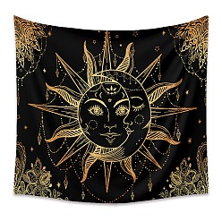 Gold Polyester Tapestry Wall Hanging, Sun and Moon Psychedelic Wall Tapestry with Art Chakra Home Decorations for Bedroom Dorm Decor, Rectangle, Gold, 730x950mm