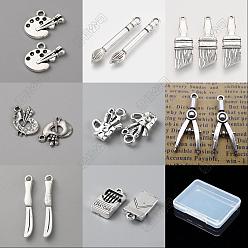 Antique Silver 80Pcs 8 Styles Tibetan Style Alloy Pendants, Antique Silver, 14~29.5x3~19x1.5~4.5mm, Hole: 1.4~3.5mm, 10pcs/style