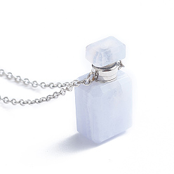 Blue Lace Agate Natural Blue Lace Agate Openable Perfume Bottle Pendant Necklaces, with 304 Stainless Steel Cable Chain and Plastic Dropper, Bottle, 17.5 inch(44.7cm), Bottle Capacity: 0.15~0.3ml(0.005~0.01 fl. oz), 1.5mm