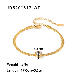 JDB201317-WT Fashion Versatile 18K Gold Plated Stainless Steel Inlaid Green/White/Pink Heart Zircon Snake Chain Bracelet for Women