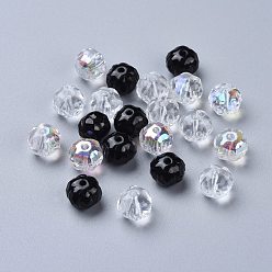 Black Transparent & Opaque & Electroplate Czech Glass Beads, Faceted, Rondelle, Black & Clear AB, 9.5x8mm, Hole: 1.4mm, about 120pcs/bag