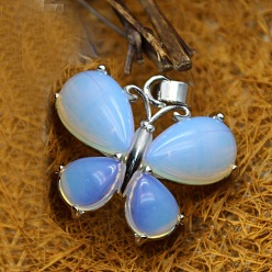 Opalite Opalite Pendants, Butterfly Charms with Metal Snap on Bails, 24x30mm
