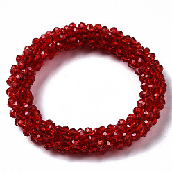 Red Faceted Transparent Glass Beads Stretch Bracelets, Torsade Bracelets, Rondelle, Red, Inner Diameter: 2 inch(5cm)