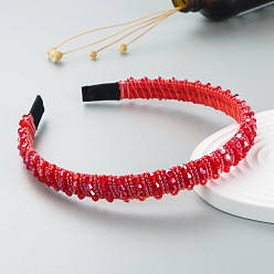 Crimson Bling Bling Glass Beaded Hairband, Party Hair Accessories for Women Girls, Crimson, 12mm
