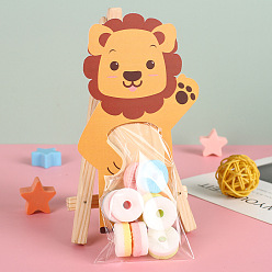 Lion Plastic Candy Bags, Gift Cookies Bags, for Party Favors, with Paper Animal Card, Lion Pattern, Card: 15x6cm, bag: 130x60mm, 10sets/bag