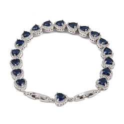 Синий Теннисные браслеты из платиновой латуни с микропаве из кубических цирконий, браслеты для женщин, сердце, с группы часы застежками, долговечный, синие, 8-7/8 дюйм (22.5 см)