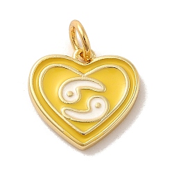Cancer Real 18K Gold Plated Brass Enamel Pendants, with Jump Ring, Heart with Constellation Charm, Cancer, 12x13x1.5mm, Hole: 3.4mm