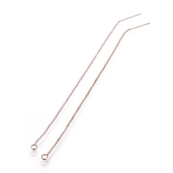 Rose Gold Brass Stud Earring Findings, with Loop, Rolo Chains, Ear Thread, Rose Gold, 105x1mm, Hole: 1.8mm, Pin: 0.8mm