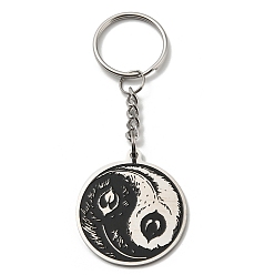 Stainless Steel Color 304 Stainless Steel with Enamel Keychain, Yin-yang, Stainless Steel Color, 9cm