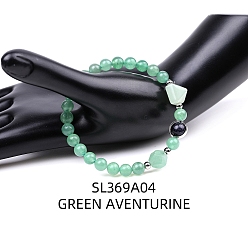 Green Aventurine Natural Green Aventurine Pyramid & Synthetic Blue Goldstone Beaded Stretch Bracelet, 7-1/8 inch(18cm)