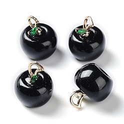 Obsidian Natural Obsidian Pendants, with Alloy Enamel Loops, Apple, for Teacher's Day, 16x14mm, Hole: 4x2mm