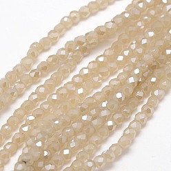 Wheat Imitation Jade Electroplate Glass Beads Strands, Half Plated, Faceted, Cube, Wheat, 4x4x4mm, Hole: 1mm, about 100pcs/strand, 15.7 inch