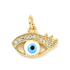 Белый Покрытие стойки латунь микропаве прозрачные кубические циркониевые подвески, с прыжковыми кольцами и эмалью, без кадмия и без свинца, злые глаза, золотые, белые, 10.5x15x3.5 мм, отверстие : 3.4 мм