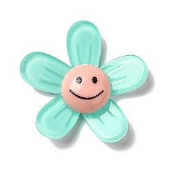 Aquamarine Acrylic Cabochons, Flower with Smiling Face, Aquamarine, 34x35.5x8mm