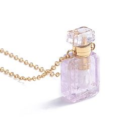 Amethyst Natural Amethyst Openable Perfume Bottle Pendant Necklaces, with 304 Stainless Steel Cable Chain and Plastic Dropper, Bottle, 17.5 inch(44.7cm), Bottle Capacity: 0.15~0.3ml(0.005~0.01 fl. oz), 1.5mm