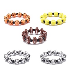 Mixed Color Sport Theme Acrylic Beaded Stretch Bracelet for Kids, Mixed Color, Inner Diameter: 1-5/8 inch(4.2cm)