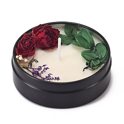 Red Black Tinplate Candles, Column Shaped Smokeless Decorations, with Dryed Flowers, the Box only for Protection, No Supply Again if the Box Crushed, Red, 80x39mm