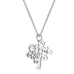 Stainless Steel Color 201 Stainless Steel Pendants Necklaces, with Cable Chains, Tree of Life, Stainless Steel Color, 16.3 inch(40cm), 1mm