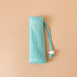 Turquoise PE Foaming Nets, Soap Saver Mesh Bag, Bubble Foam Net or Body Facial Cleaning, Turquoise, 17x6.5cm