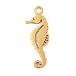 Sea Horse Ионное покрытие (ip) 304 подвески из нержавеющей стали, лазерная резка, золотые, очарование морских животных, морской конек, 24.5x7.5x1 мм, отверстие : 2 мм