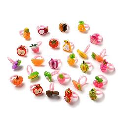 Mixed Shapes Cartoon Fruit Resin Open Cuff Ring for Kids, Mixed Shapes, Inner Diameter: 13.8mm