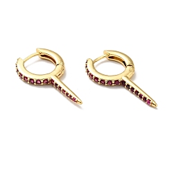 Темно-Розовый Серьги-кольца с рогом и шипами из кубического циркония, позолоченные латунные украшения для женщин, без кадмия и без свинца, темно-розовыми, 29x15.5x3 мм, штифты : 1 мм