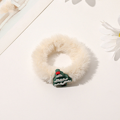 Christmas Tree Plush Elastic Hair Accessories, with Christmas Resin Cabochons, for Girls or Women, Scrunchie/Scrunchy Hair Ties, Christmas Tree, 25x65mm