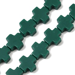 Темно-Зеленый Синтетические коралловые бусины ниток, окрашенные, крестик, темно-зеленый, 9x9x4 мм, отверстие : 1.2 мм, около 35 шт / нитка, 12.99'' (33 см)