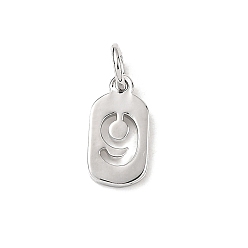 Платина Латунные подвески, числовые прелести, с целью перехода в кольце, стойки покрытие, долговечный, без свинца и без кадмия, платина, 12x6x1 мм, отверстие : 3.5 мм