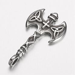 Antique Silver 304 Stainless Steel Pendants, Axe, Antique Silver, 44x23.5x3.5mm, Hole: 4mm
