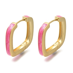 Бледно-фиолетовый Красный Квадратные латунные серьги-кольца с покрытием стойки, с эмалью, долговечный, без свинца и без кадмия, реальный 18 k позолоченный, бледно-фиолетовый красный, 24.5x24.5x4 мм