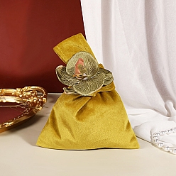Light Khaki Velvet Pouches, with Artificial Flower, Candy Gift Bags Christmas Party Wedding Favors Bags, Light Khaki, 16x14cm