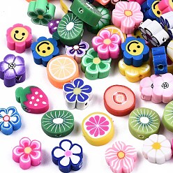 Mixed Color Handmade Polymer Clay Beads, Mixed Shape, Mixed Color, 8~11x8~11x4mm, 100pcs/bag