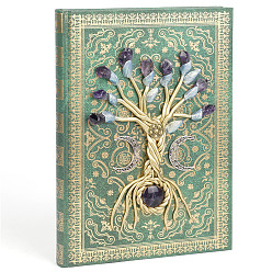 Light Green Natural Amethyst Tree of Life Notebooks, Embossed Cover, Witchcraft Supplies, Light Green, 260x190x20mm