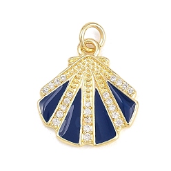 Синий Латунные микропаве прозрачные подвески с фианитом, с эмалью, оболочки прелести, без кадмия и без свинца, реальный 18 k позолоченный, синие, 18.5x16.5x2 мм, отверстие : 3.5 мм