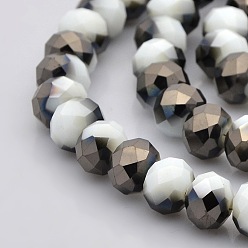 Black Plated Half Plated Faceted Rondelle Imitation Jade Glass Beads Strands, Black Plated, 8x6mm, Hole: 1mm, about 65pcs/strand, 16 inch