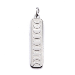 Stainless Steel Color 304 Stainless Steel Pendants, Manual Polishing, with Jump Ring, Textured, Moon Phase, Stainless Steel Color, 27x6.5x1mm, Jump Ring: 5x1mm, 3.5mm inner diameter