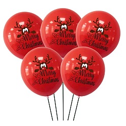 Deer 100Pcs Christmas Theme Rubber Inflatable Balloon, for Party Festival Home Decorations, Deer Pattern, 304.8mm