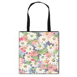 Pink Daisy Flower Printed Polyester Shoulder Bag, Rectangle, Pink, 39.5x39cm