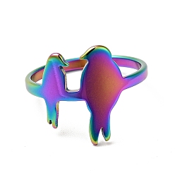 Rainbow Color Ion Plating(IP) 201 Stainless Steel Double Birds Finger Ring for Women, Rainbow Color, US Size 6 1/2(16.9mm)