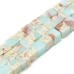 Pale Turquoise Synthetic Imperial Jasper Beads Strands, Cube, Pale Turquoise, 6x6x6mm, Hole: 1mm, about 66~67pcs/strand, 15.5~15.7 inch