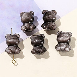 Obsidian Natural Silver Obsidian Beads, Bear, 17x13mm
