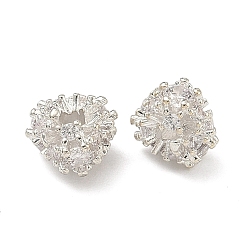 Серебро Латунные прозрачные бусины из кубического циркония, без кадмия и без свинца, стойки покрытие, долговечный, цветок, серебряные, 7.5x6 мм, отверстие : 1.6 мм